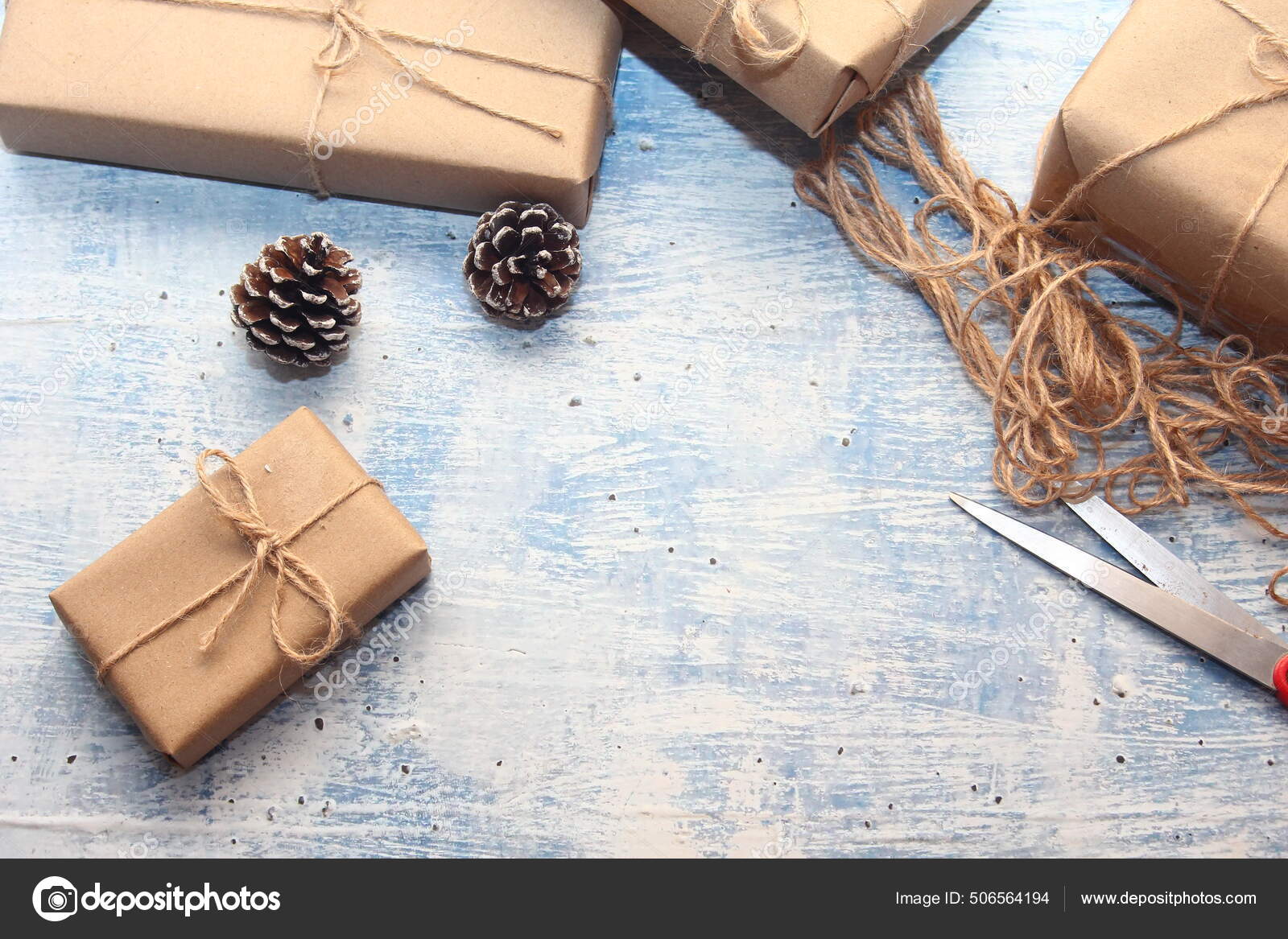 Gift Wrapping Kraft Paper Wrapped Twine Concept Handmade Light